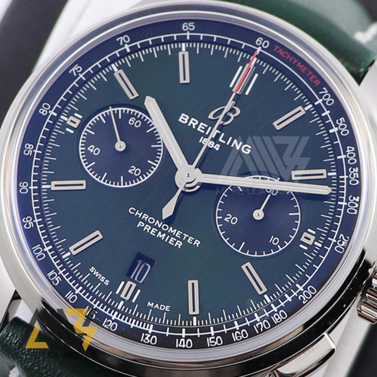 Premier B01 Chronograph AB0118 42mm Stainless Steel Case GF 1:1 Best Edition Green Dial on Green Leather Strap A.7750